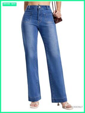 SEVEGO Women's Wide Leg High Waisted Stretchy Straight Loose Denim Jeans Pockets